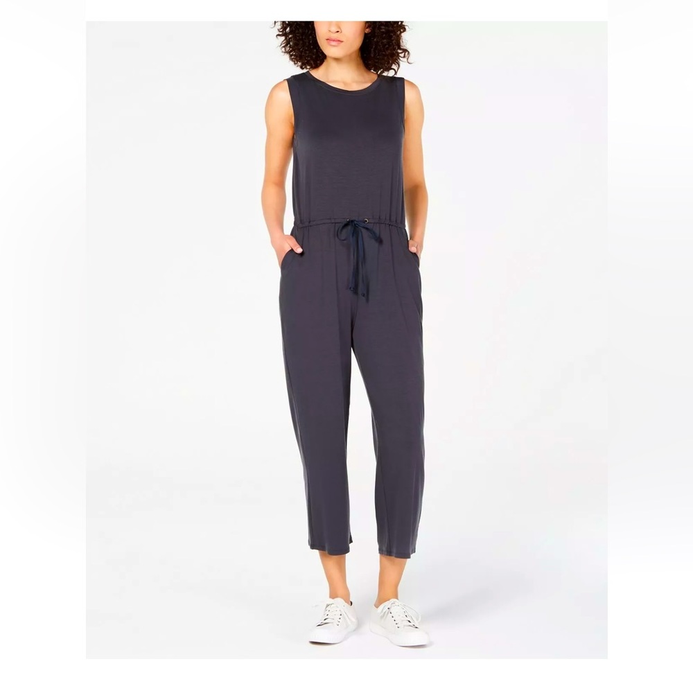 318.00 NWT EILEEN FISHER GRAPHITE JUMPSUIT L TENCEL STRETCH JERSEY SCOOPNECK